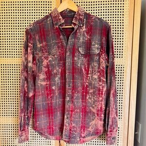 Vintage Cotton Bleach-Dye Plaid Shirt